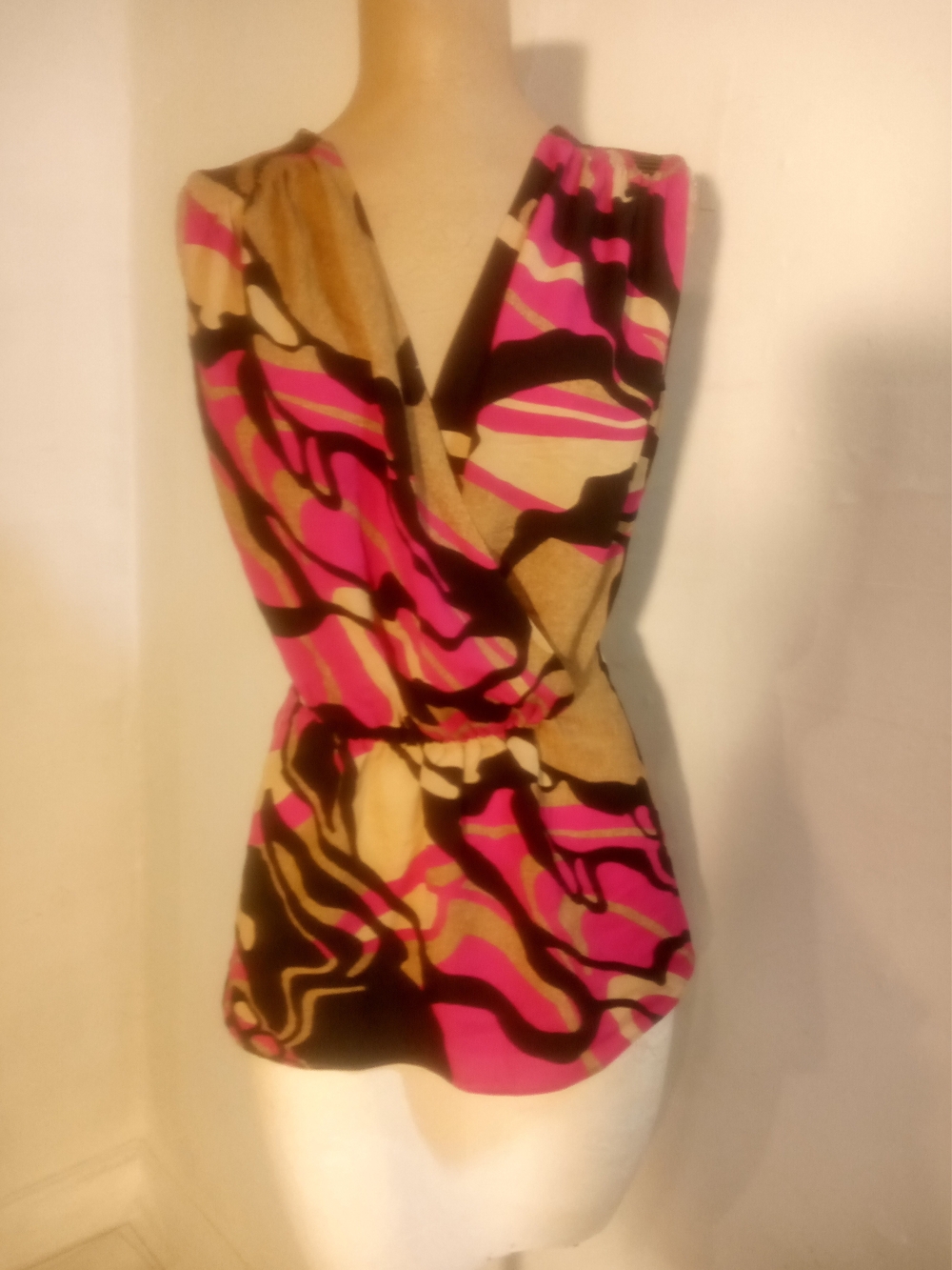 Anne Klein Pink Tan Black Sleeveless Wrap-Style Camisole